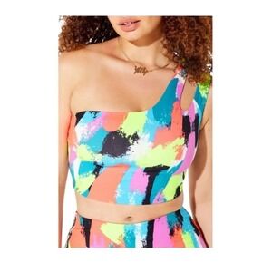 YITTY Major Label Reversible One Shoulder Crop Top Abstract Y2K L